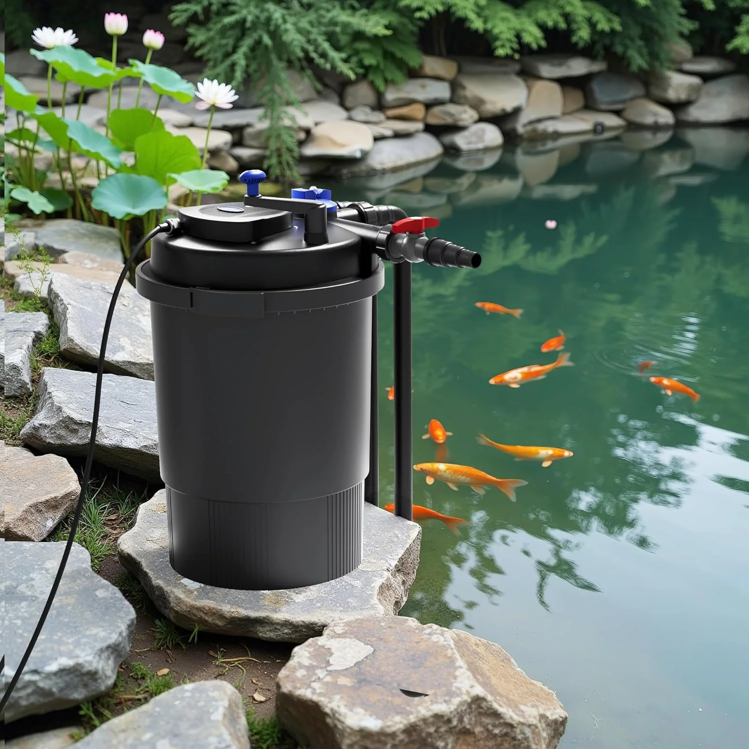 SunSun CPF-15000 drukfilter 10.000 l/u / 18 W UVC-eenheid, vijverdrukfilter voor vijvers tot 30.000 liter, vijverzuiveraar, filterinstallatie