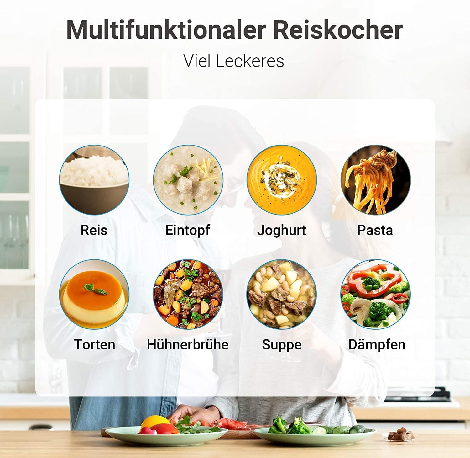 Midea Reiskocher mit Dampfgarer & Warmhaltefunktion,5L Multikocher,Antihaftbeschichteter,Messbecher,2 Reislffeln,Reis ohne Anbrennen, 24H-Timer-Funktion