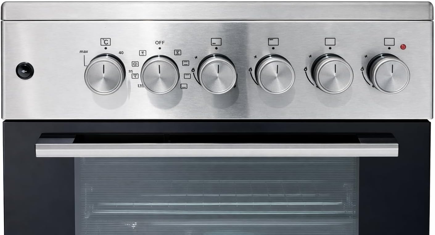 Gasline SHGE6060INX Standherd 60 cm Edelstahl mit Elektrobackofen, 4-flammigem Gaskochfeld, Grill und Drehspieß, elektrischer Zündung, Thermosicherung, für Erdgas und Flüssiggas geeignet