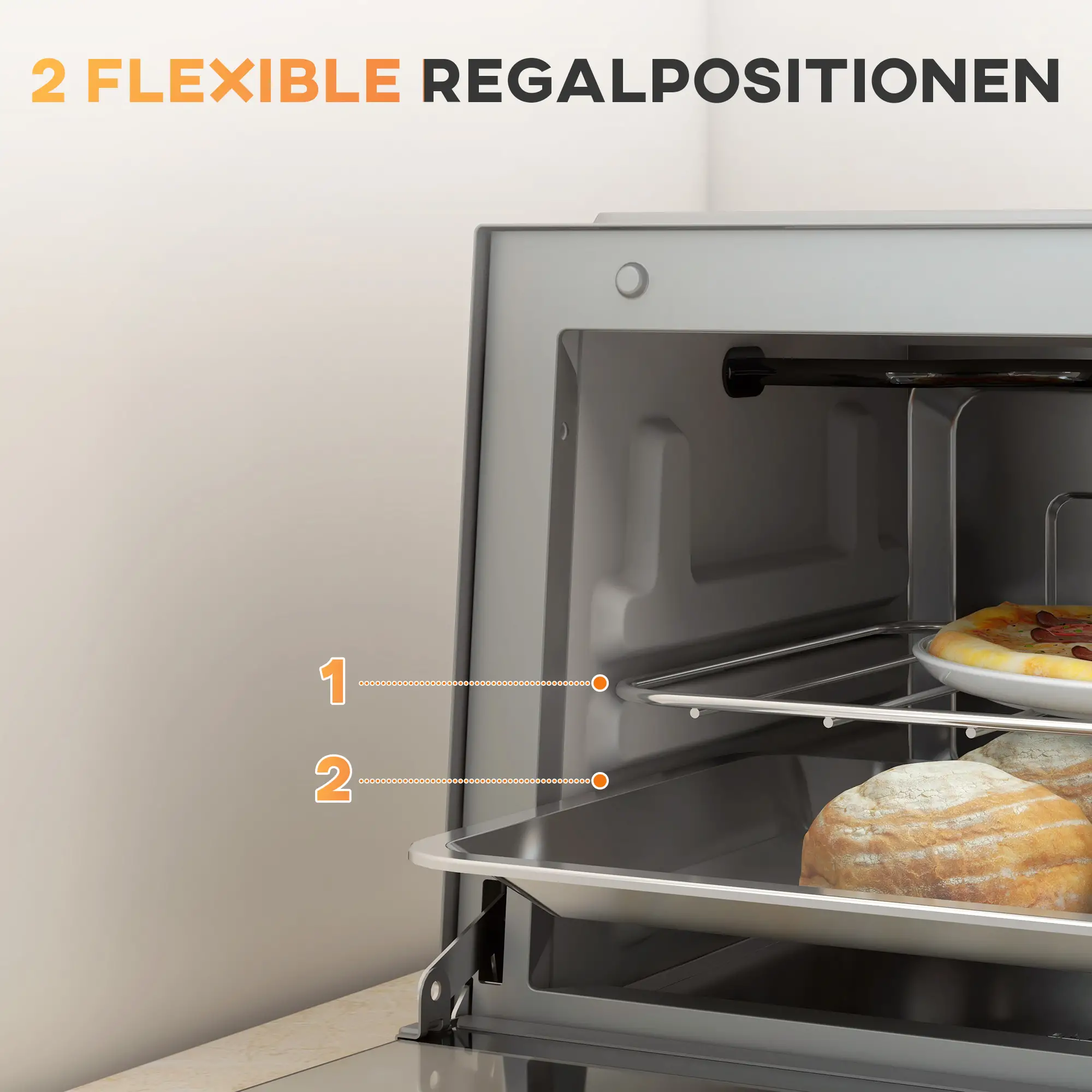 HOMCOM Mini-oven elektrisch met timer en kijkvenster RVS
