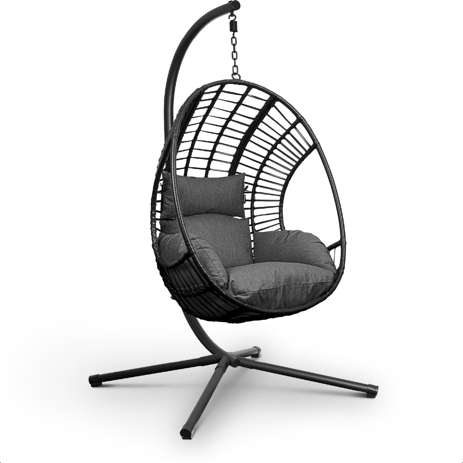 Swoods XXL Hängesessel mit Gestell - Hängesessel Für Indoor und Outdoor - Inkl. Kissen - Egg Chair - bis 150kg (Dunkelgrau)