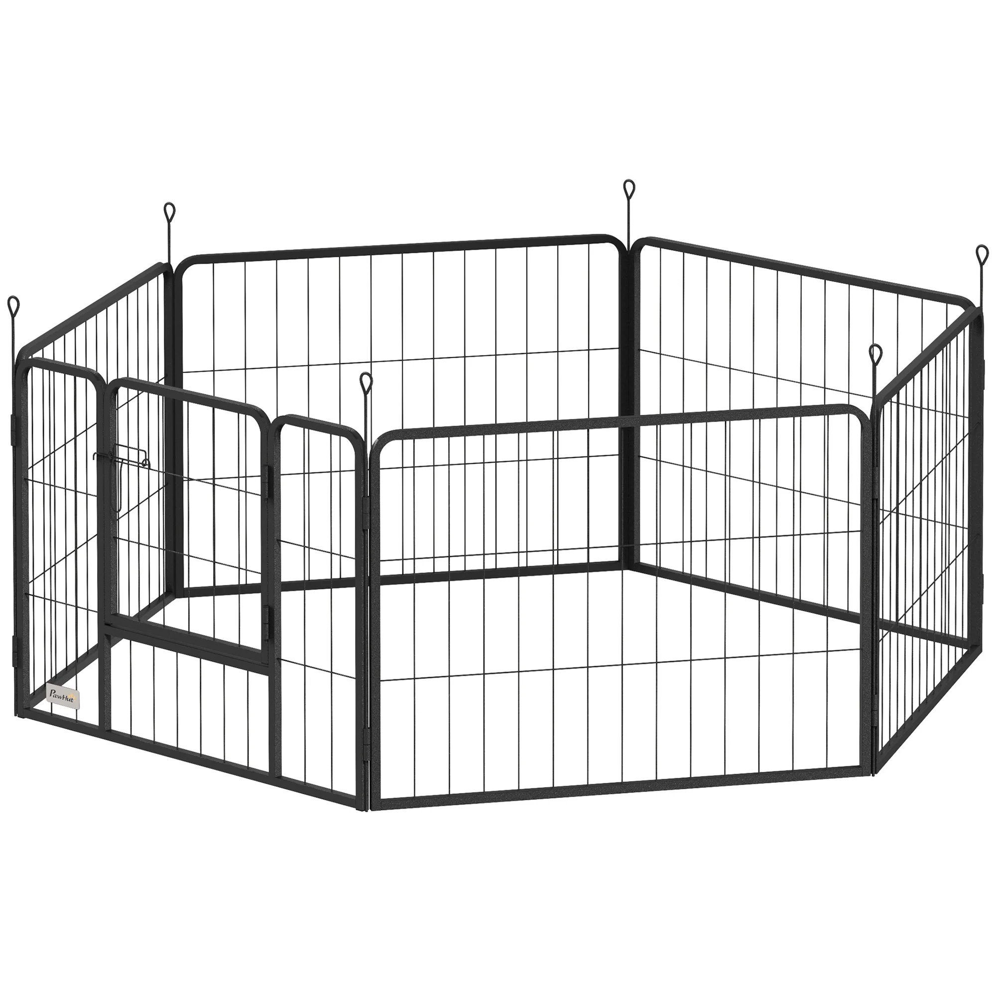 PawHut Hondenhek, Huisdierenren, 6 Panelen, Staal, Opvouwbaar, Zwart