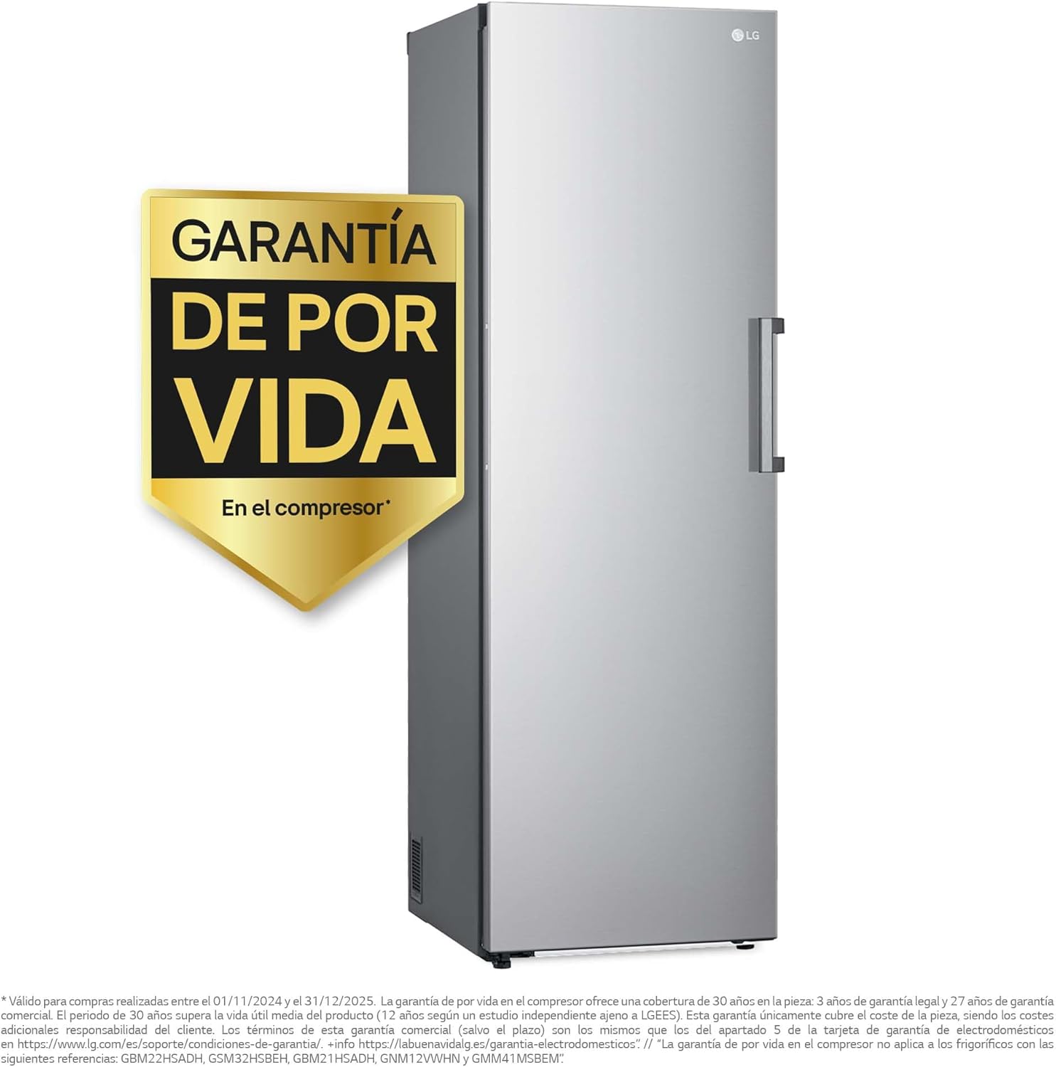 LG GFT41PZGSZ – No Frost Total Freezer, 1 Door, Smart Inverter Compressor, 355 L and 186 cm, Vertical Freezer with Quick Freeze Function, Stainless Steel
