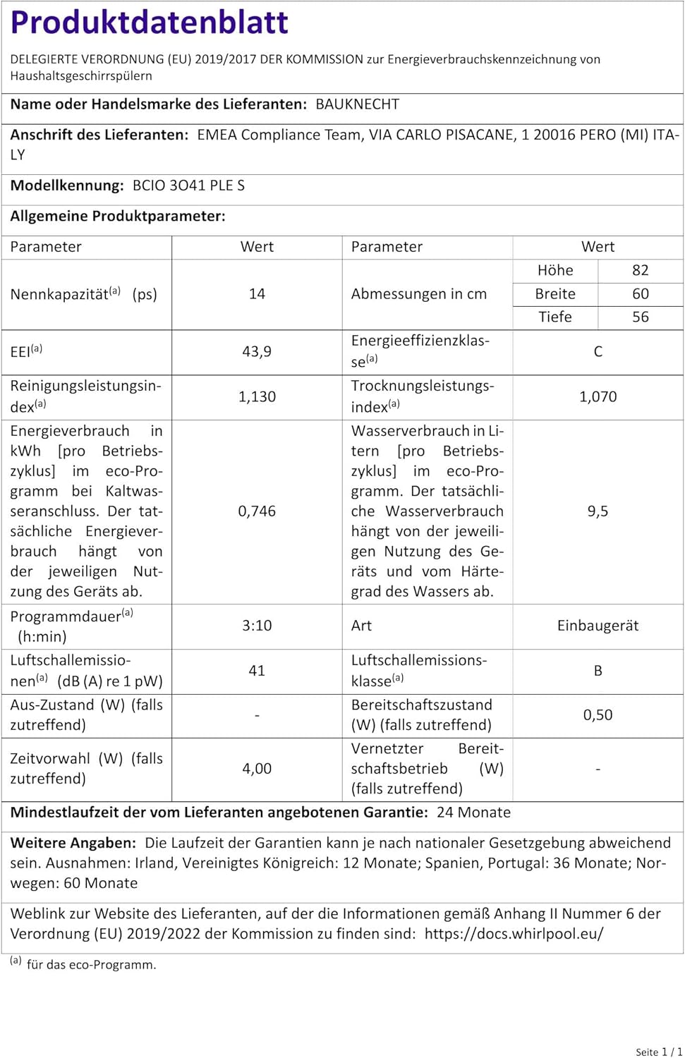 Bauknecht BUO 3O41 PLT X Unterbau-Geschirrspüler 60 cm /14 Maßgedecke /10 Standardprogramme und 1 Sensorprogramm/PowerClean/ActiveDry/Besteckschublade/Vollwasserschutz
