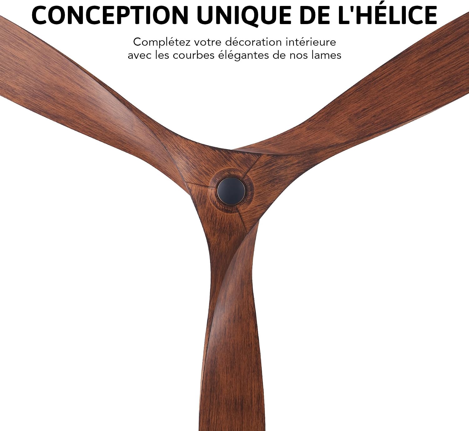 VONLUCE Ventilateur de Plafond Ø132CM 52 Pouces 3 Pales sans Lumière avec Télécommande Moteur DC Silencieux Réversible 6 Vitesses pour Chambre à Coucher Patios Salon Fermier, Noyer