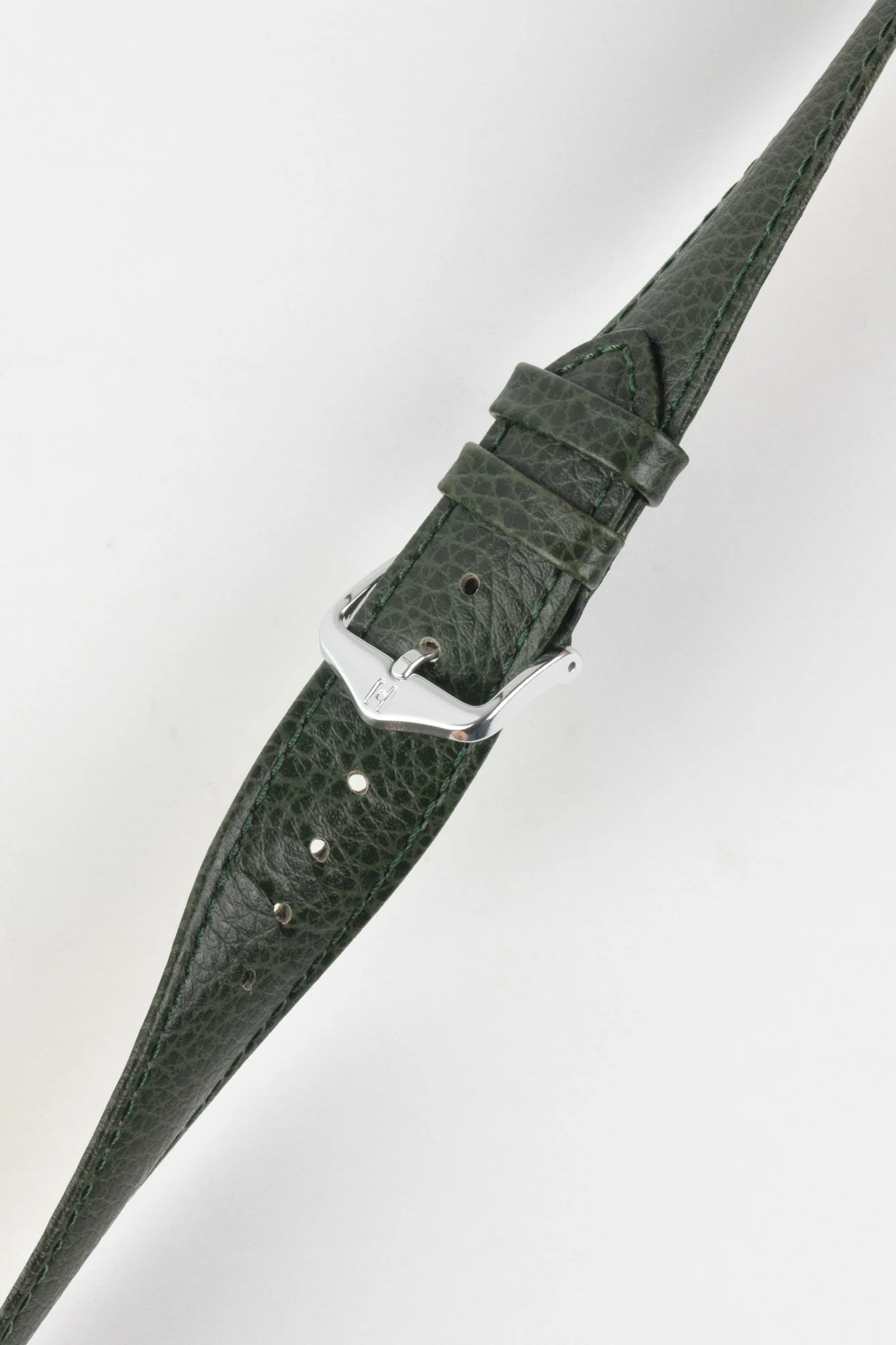 Hirsch KANSAS Buffalo Embossed Calf Leather Watch Strap in GREEN