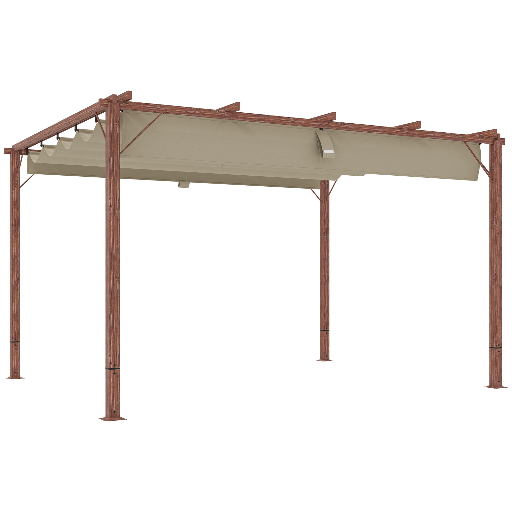 Outsunny 3 x 4 m Tuin-Pergola, Verstelbaar Terrasoverkapping, Aluminium Frame, UPF30+ Zonbescherming, Natuurhout
