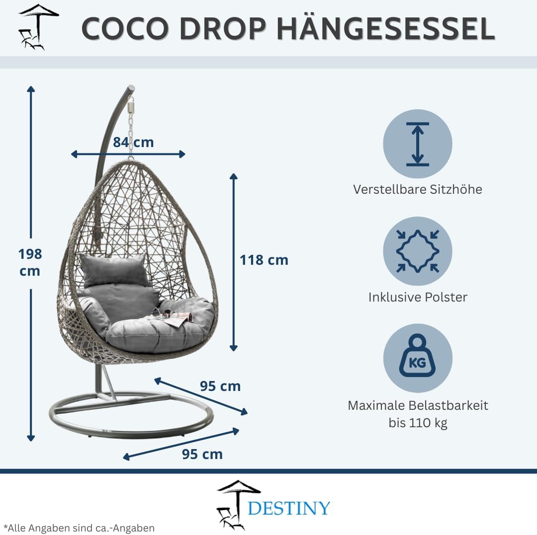 Destiny Hängesessel Coco Drop inkl. Gestell, mit Auflagen, belastbar bis 110 kg