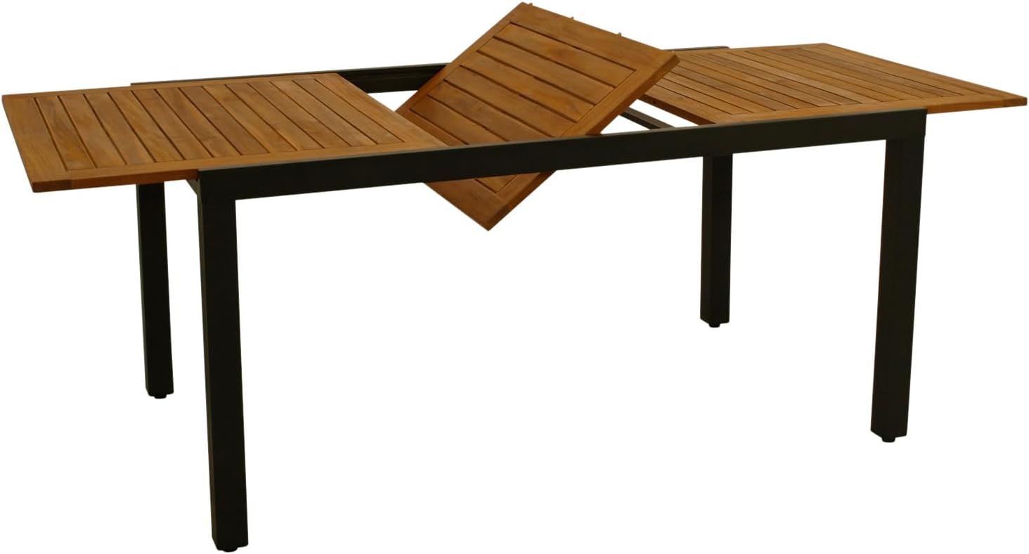 DEGAMO Gartentisch Ausziehtisch Milos 150/200x90cm, Aluminium anthrazit + Akazienholz geölt, Outdoor, FSC®-Zertifiziert