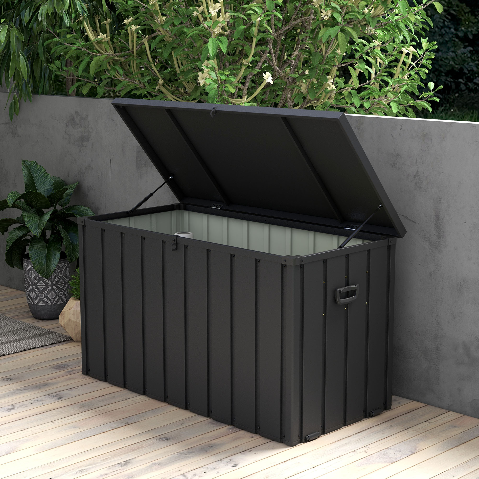 Outsunny Opbergbox, Tuinkist, 450L opbergruimte, 2 wielen, stalen frame, 125x61x70 cm, Donkergrijs
