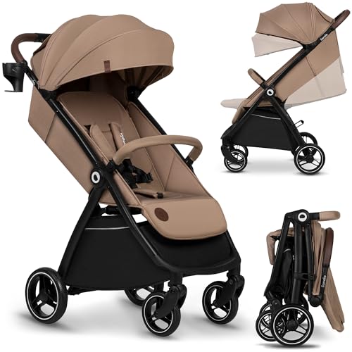 LIONELO INGRID Passeggino leggero per bambini da 6mesi a 4 anni/22kg Grandi ruote 360° in Schiuma EVA Assorbimento Pieghevole con una mano Schienale e poggiapiedi regolabili (INGRID, Beige) : Prima infanzia
