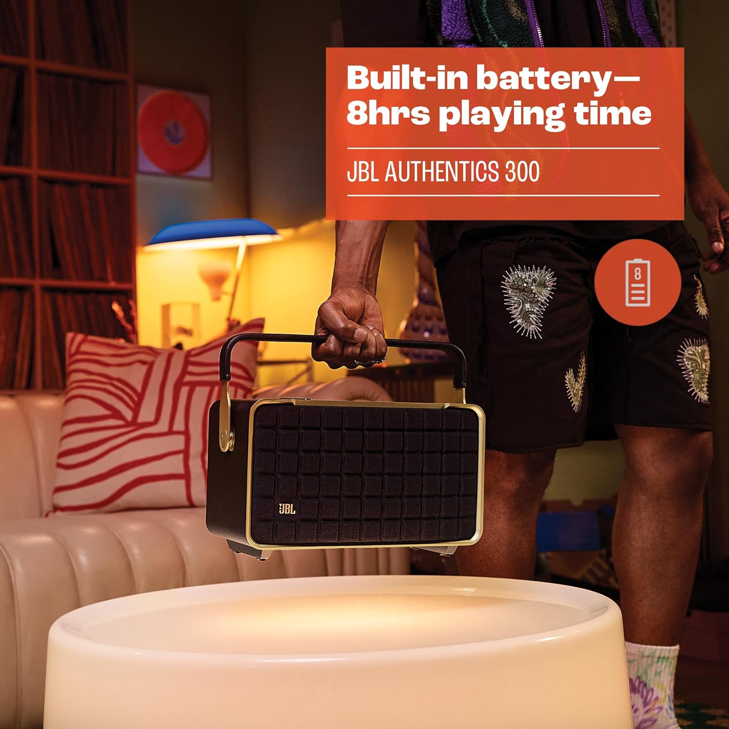 JBL Authentics 200 Smart Home Lautsprecher – 70er Jahre Retro-Design Bluetooth Box – Mit Quadrex Grill, Google Assistant, Alexa, AirPlay und JBL One App – Schwarz