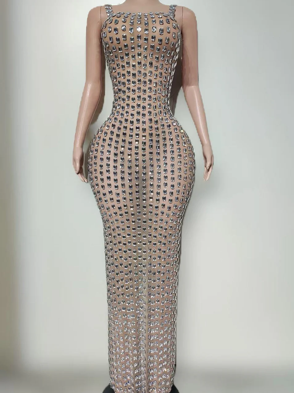 Crystal Embellished Halter Maxi Evening Dress