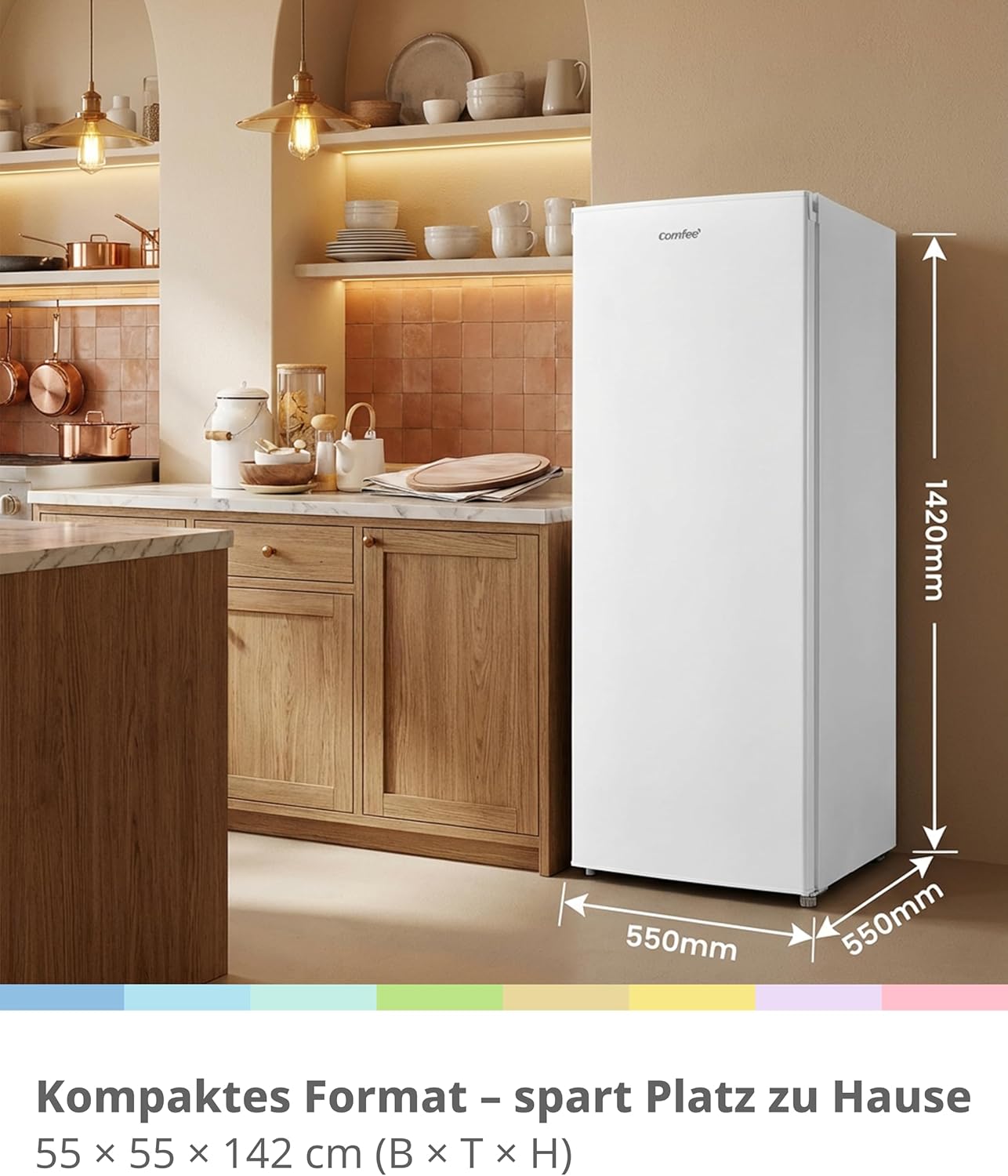 RCD235WH2EU(E) Kühlschrank, 230L Kühlschrank ohne Gefrierfach, 40 dB leise, LED-Licht, 1–10°C einstellbar, wechselbarer Türanschlag, Mehrfach-Glasablagen, Obst- & Gemüseschublade, Weiß