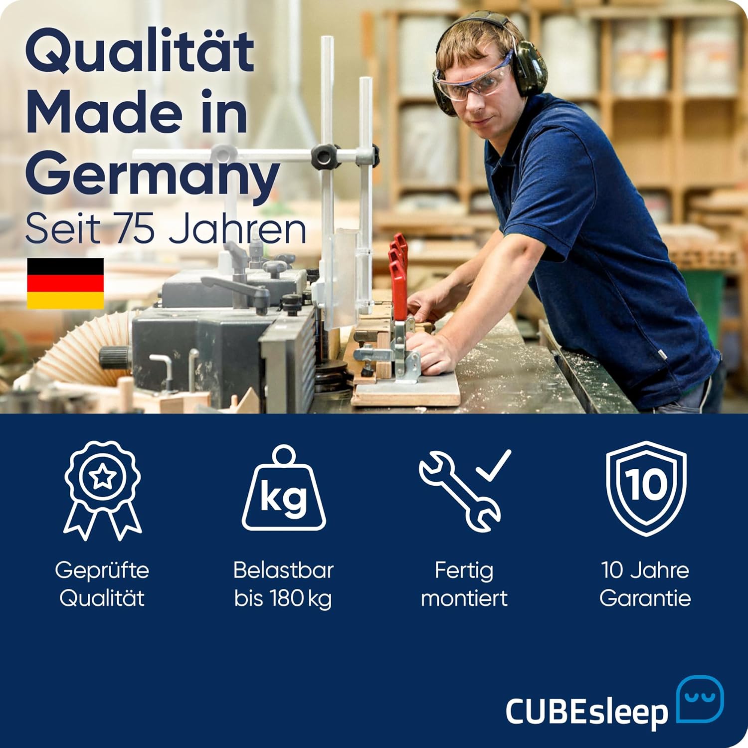 CubeSleep 7-Zonen Tellerfeder-Lattenrost Cloud 90x200 cm | Kopf- und Fußteil elektrisch verstellbar | Made In Germany | GS Zertifiziert – geprüfte Sicherheit | fertig montiert