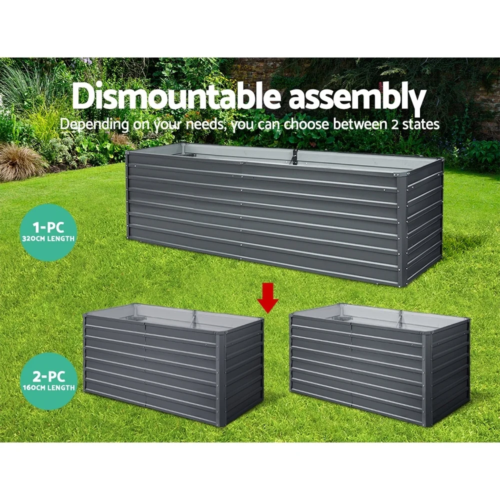 Galvanized Raised Garden Bed - 320x80x77cm Planter Box Greenfingers