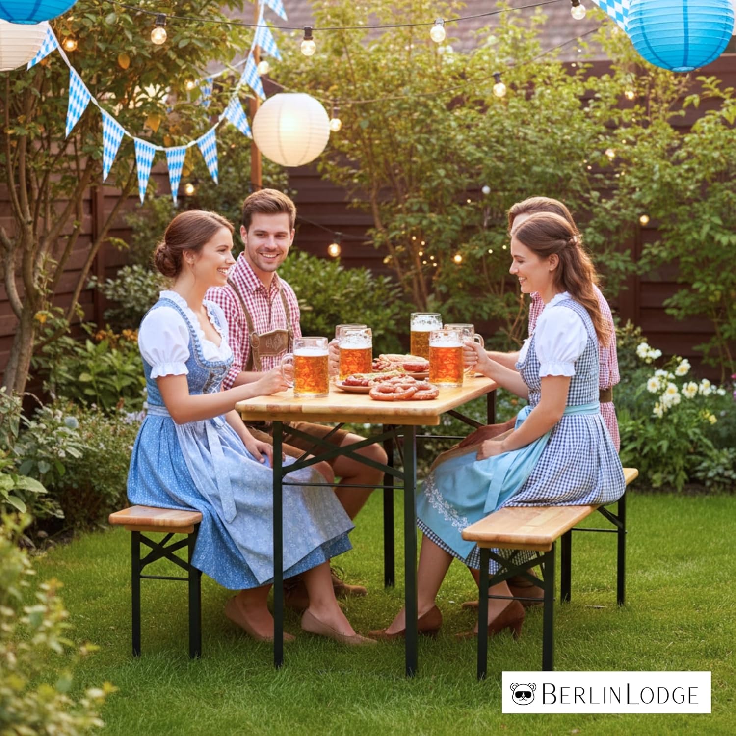 CHEFGASTRO Bierzeltgarnitur Wiesn klein & klappbar 116 cm breit 3-teilig 1x Tisch & 2X Bierbank, lackiertes Holz, Festzeltgarnitur kurz Gartenmöbel-Set Kinder Sitzgarnitur Innen & Außenbereich