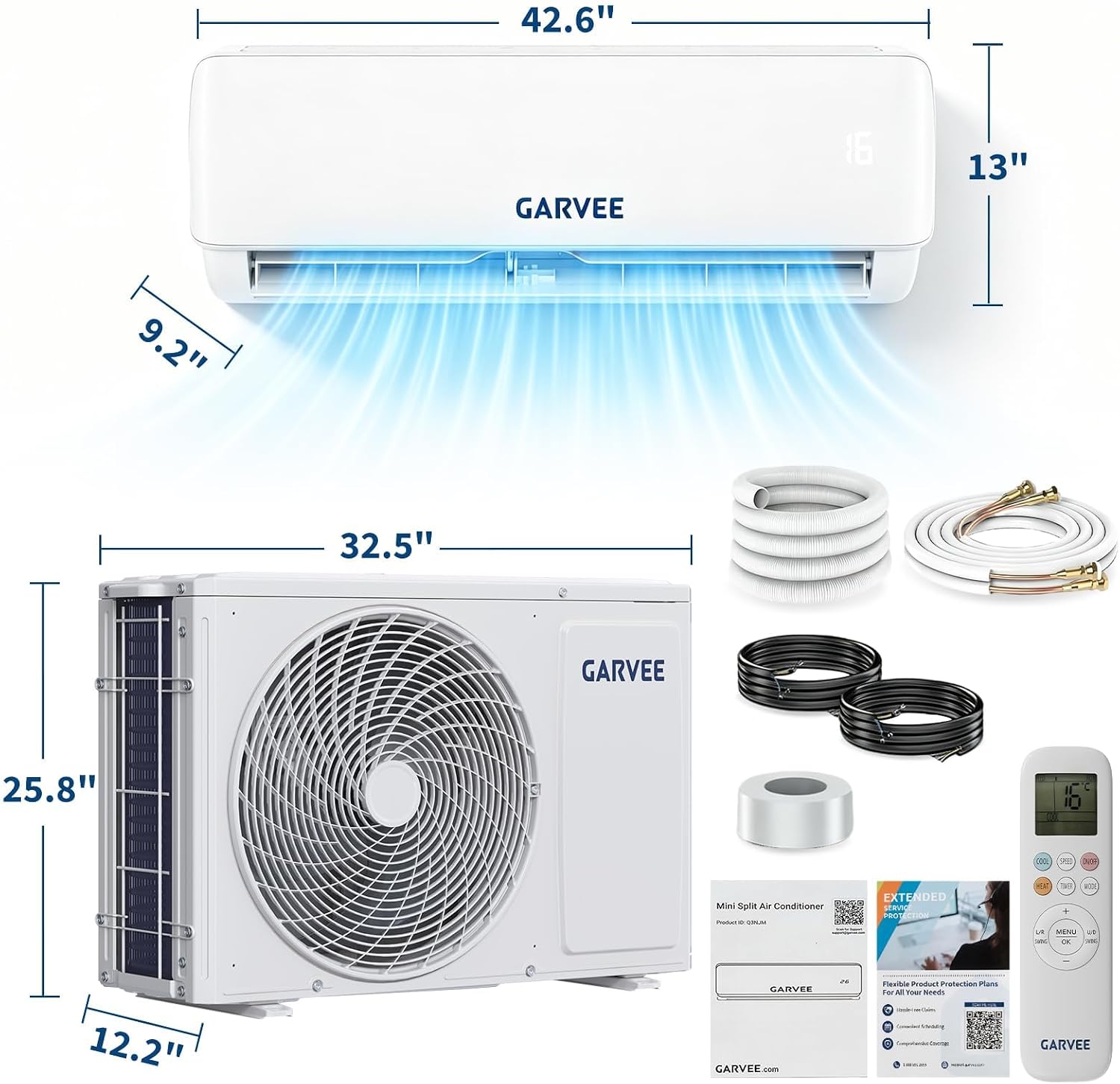 Garvee A++ Split-Klimaanlage 24000 BTU (7,2 kW), Inverter – Heiz- & Kühlfunktion, sehr leise (19 dB), antibakterieller Verdampfer, Aktivkohlefilter, WiFi & App-Steuerung, inkl. Montagematerial –