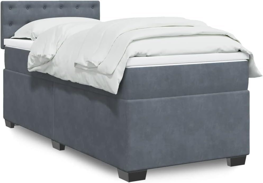 vidaXL Boxspringbett, Polsterbett Bett mit Matratze, Bettgestell mit Kopfteil Lattenrost, Einzelbett für Schlafzimmer, Dunkelgrau 80x200cm Samt