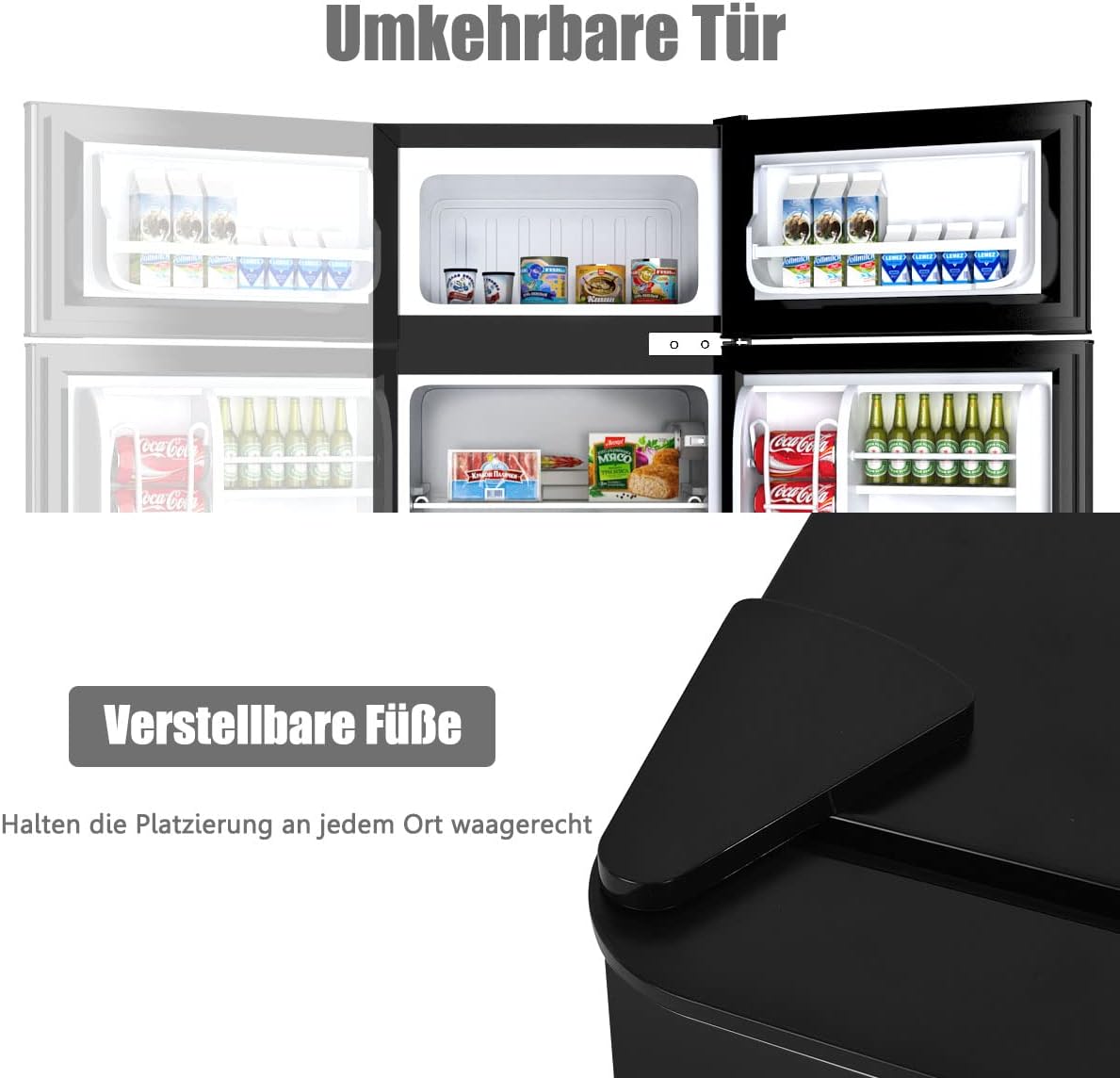 RELAX4LIFE Minikühlschrank 90L, Kühlschrank mit 27L Gefrierfach, Gefrierschrank mit Temperaturregelung, Kühl-Gefrier-Kombination mit Türablage & Höhenverstellbaren Füßen (Black)
