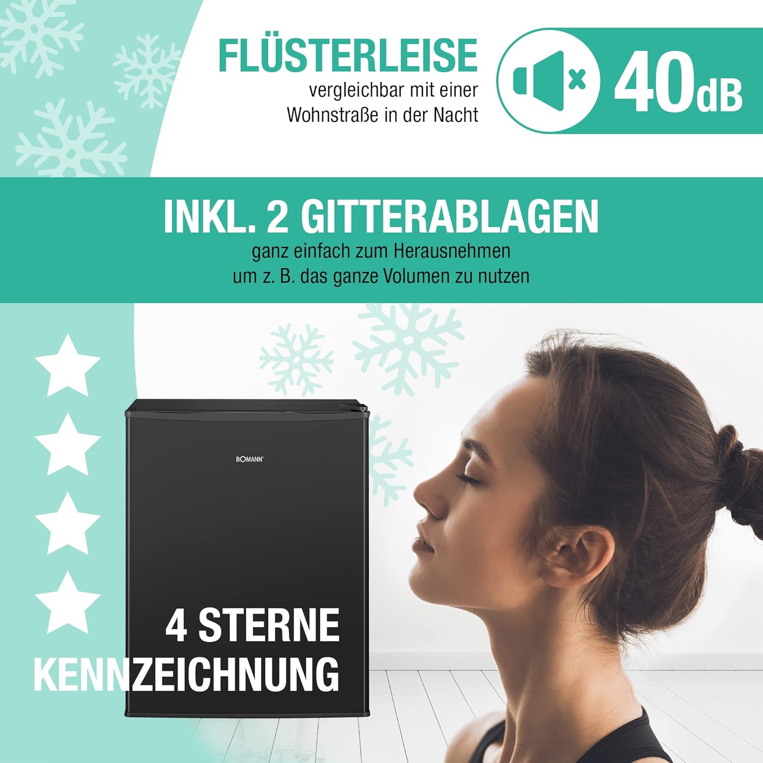 Bomann® Gefrierschrank klein mit 42L Nutzinhalt | Mini Gefrierschrank mit 2 herausnehmbaren Gitterablagen | Gefrierschrank mit wechselbarem Türanschlag & stufenloser Temperaturreglung |GB 7236 schwarz