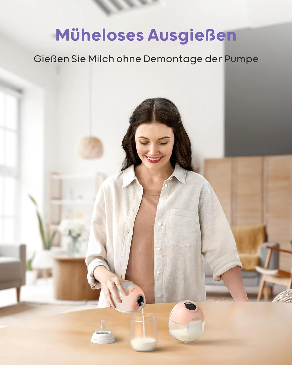 Nuliie Elektrische Borstkolf Draagbare S32, Handsfree Elektrische Borstkolf 4 Modi 9 Niveaus met 18/21/24 mm comfortabele flens, discreet, met reserveonderdelen inbegrepen (2 stuks, wit)