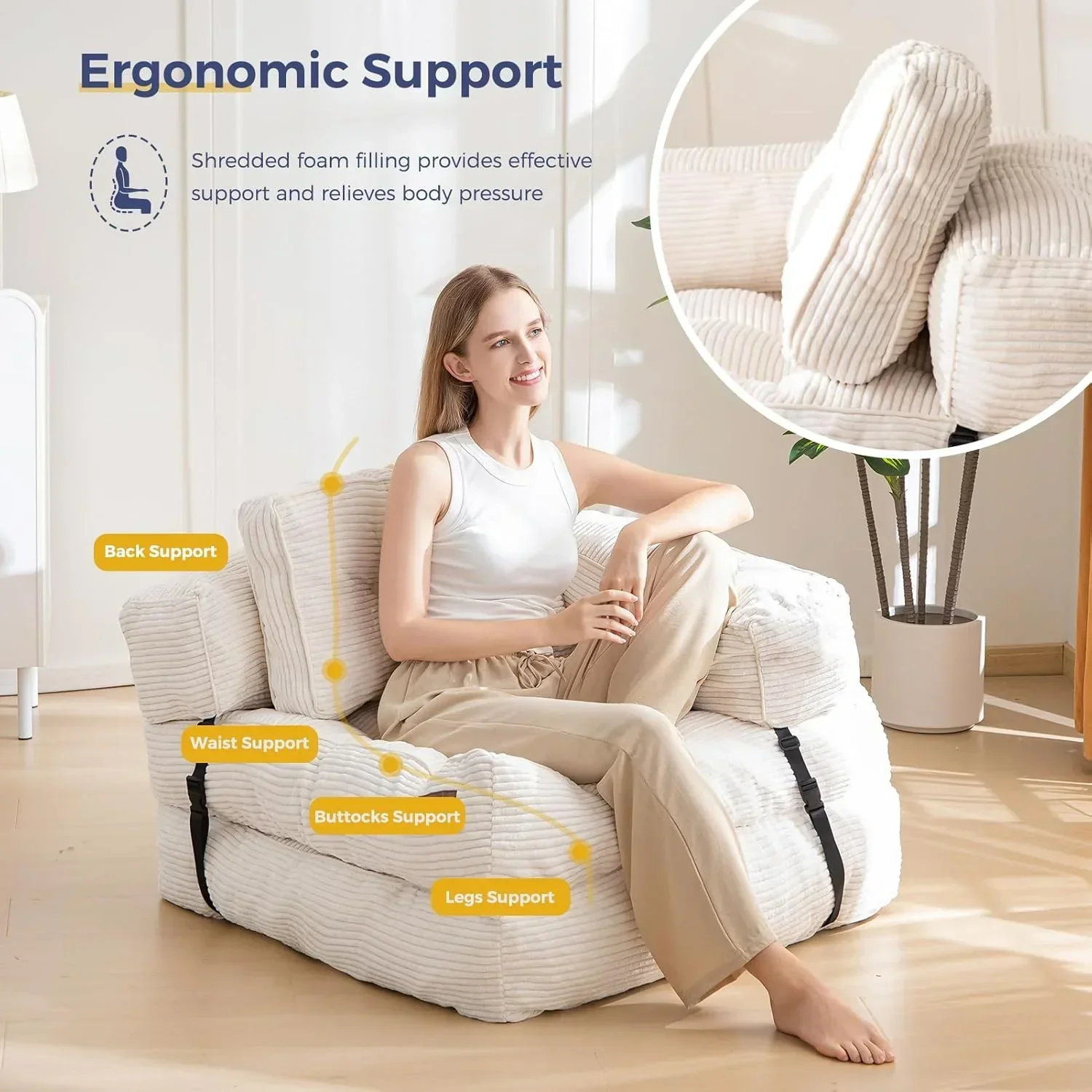 Folding Sofa Bed L-Shaped Convertible Sofa Bed with Armrests and Pillows