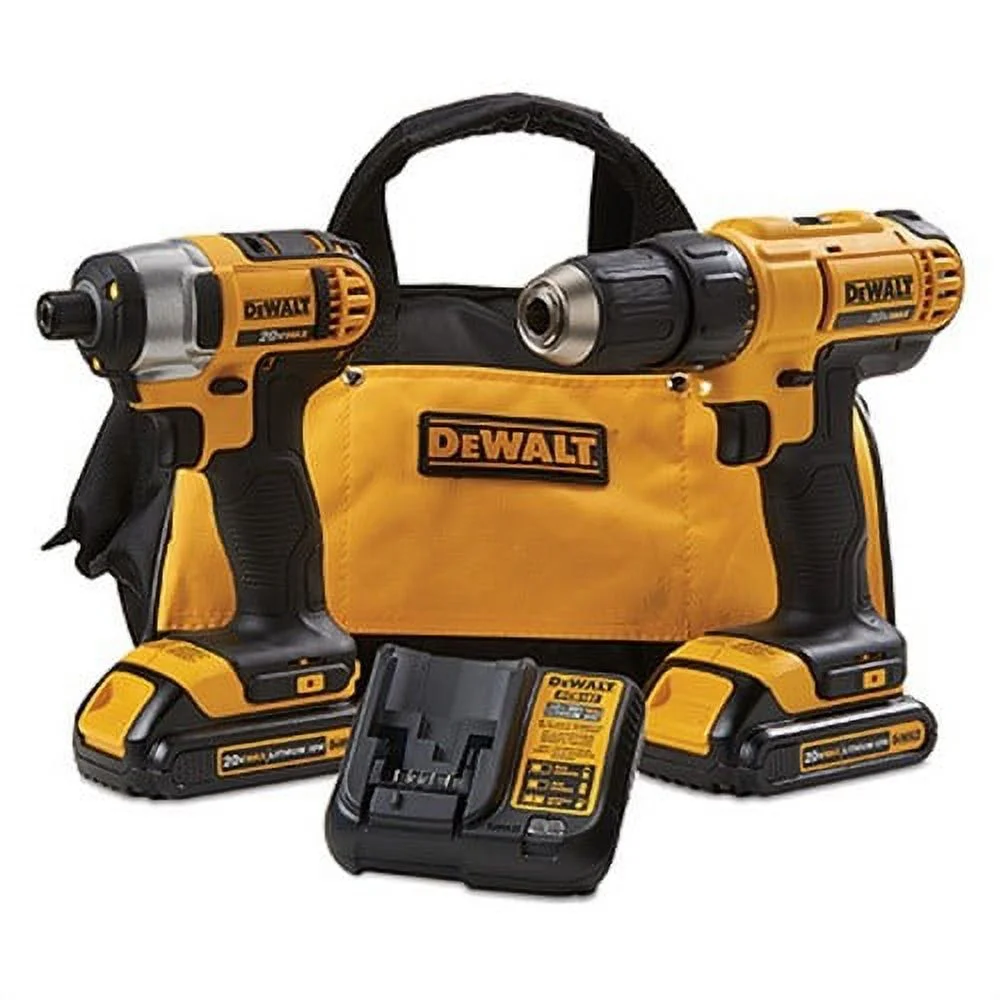 2025 DEWALT 20V MAX Combo Kit Boormachine/Draadloze Slagmoersleutel met (2) 20V 1,3Ah Batterijen, Lader en Tas DCK240C2