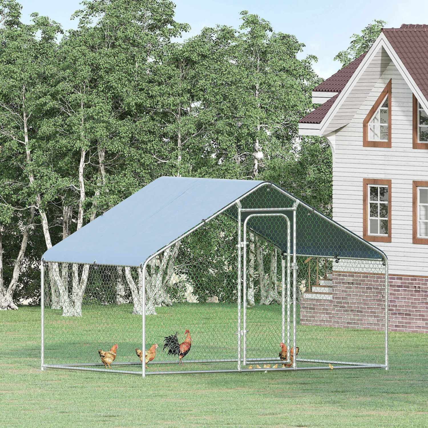 2025 XCJDILAO PawHut Grote Metalen Kippenren met Omheining, Waterdichte en UV-bestendige Dekking, Spiraalontwerp, Loopomheining, Huis voor Kippen voor Buiten en Tuin, Staalbuis Diameter 1,26