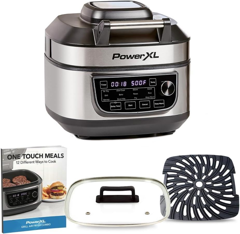PowerXL 5.7L Air Fryer Grill: 12-in-1 Electric Cooker with Non-Stick, 1450W