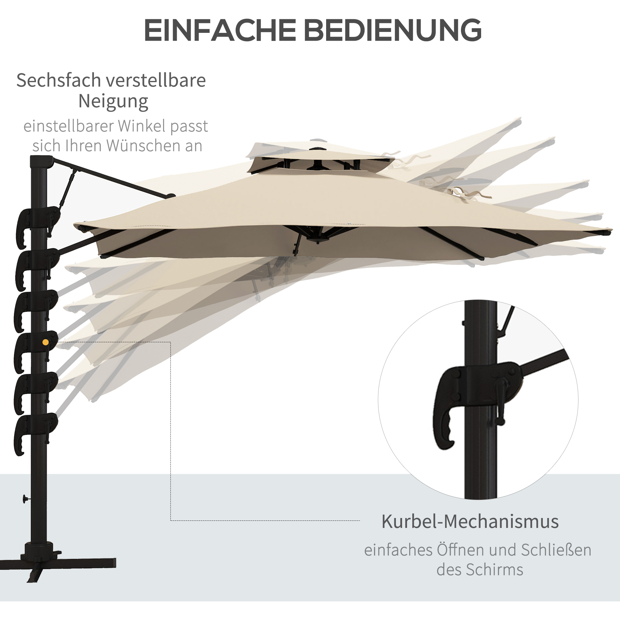 Outsunny Zweefparasol 2.94x2.94, Aluminium, Khaki