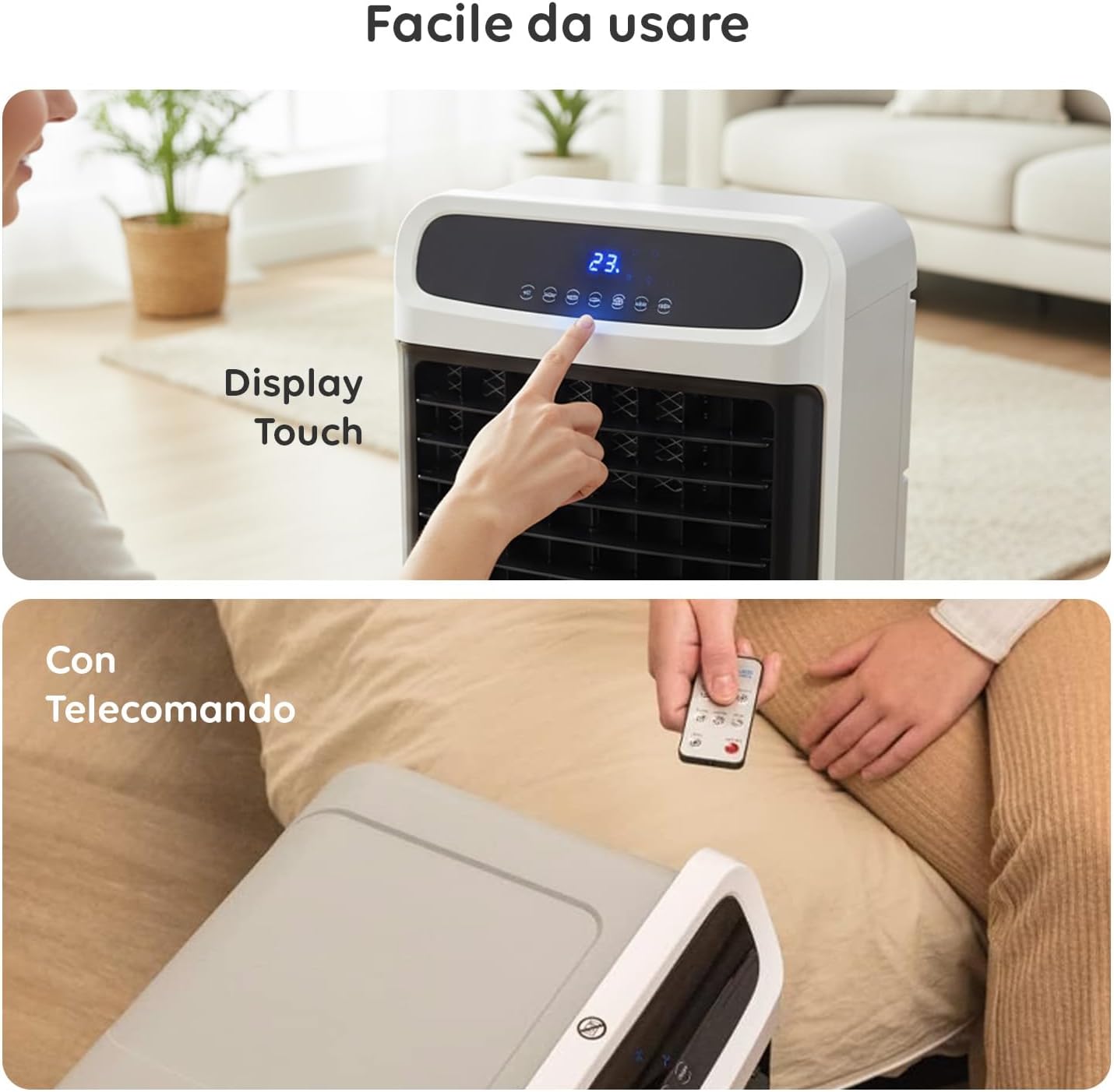 Avilia - Verdunstungskühler Trio Clima 4-in-1 Kalt/Warm 80-2000W mit Befeuchtung, Luftreinigung, Tank 10L, Timer 12H, Fernbedienung und Rollen für Haus und Büro