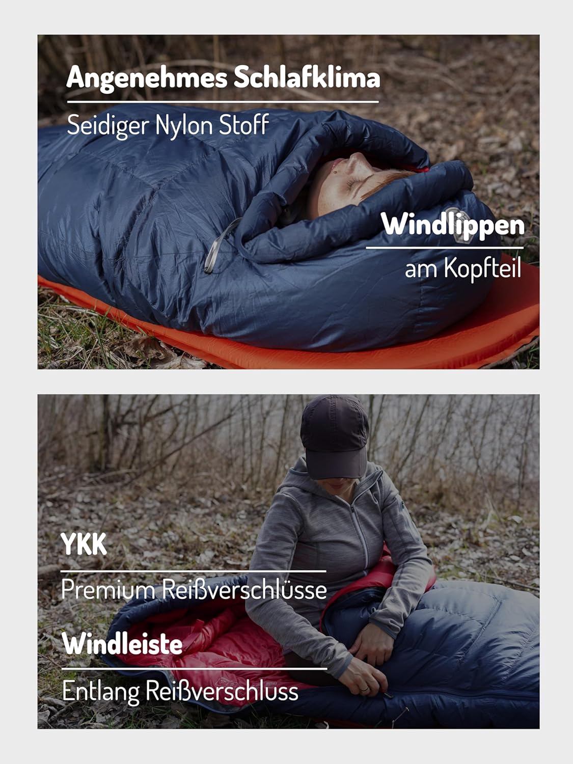 NORDKAMM® Daunenschlafsack 3 Jahreszeiten, leicht und kleines Packmaß, Schlafsack Daunen für Outdoor und Camping, Daunen Schlafsack Erwachsene in 2 Größen