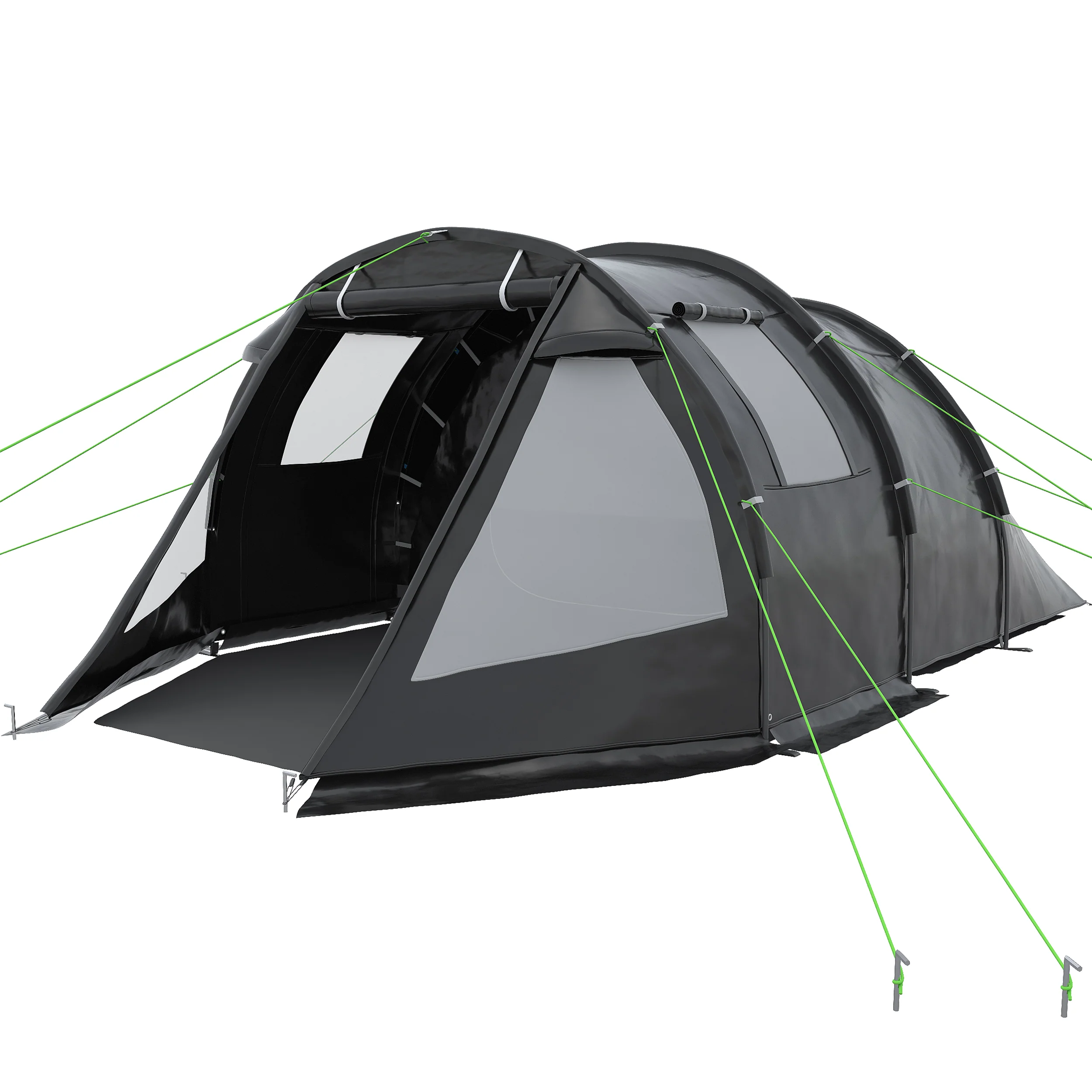 Kampeertent Trekkingtent Tent, weerbestendig, 2 kamers, 475 x 264 cm breedte x 172, Zwart