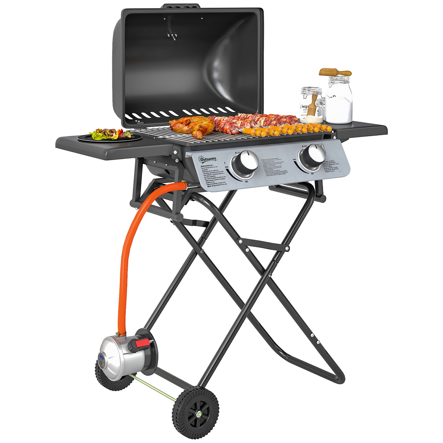 Grill gazowy Outsunny ABS ze stali nierdzewnej - 101 x 50 x 102 cm. Czarny