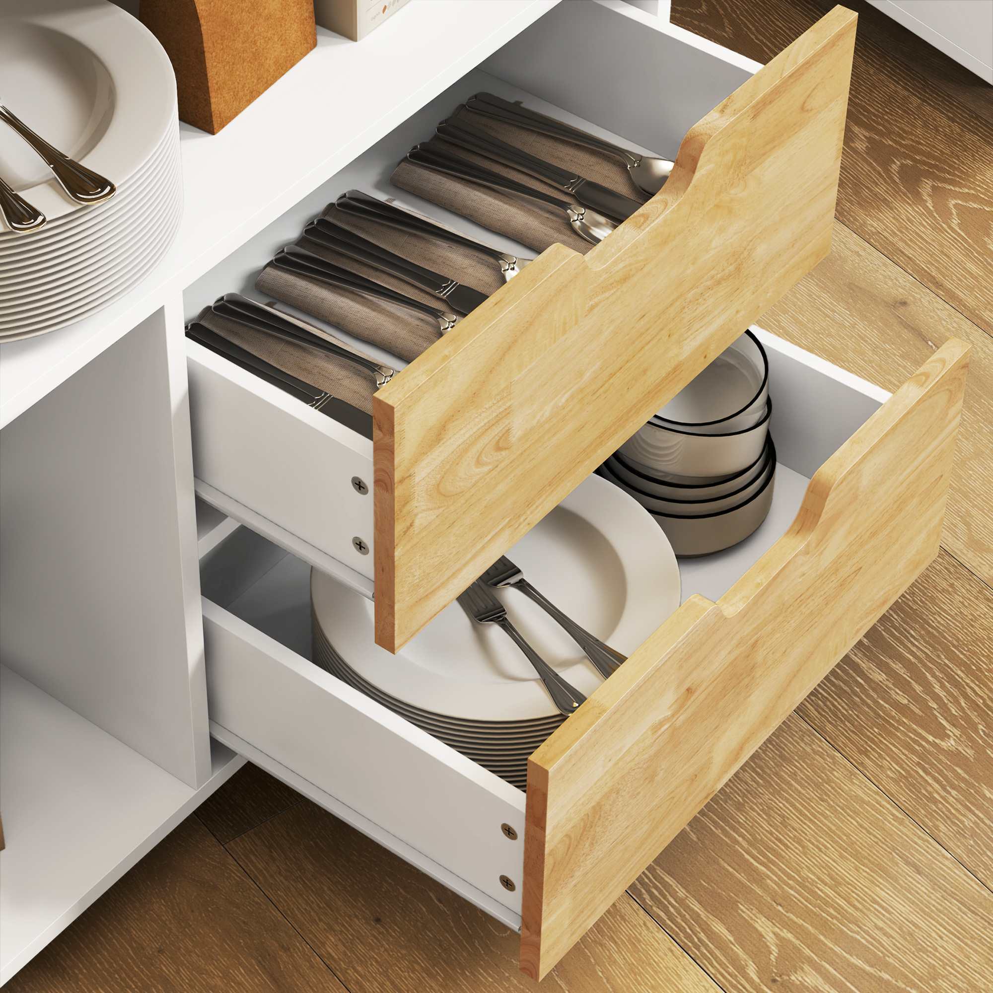 Keukentrolley, Rolbaar Keukeneiland, Keuken-Trolley met Vakken, Kast en Werkblad, Wit