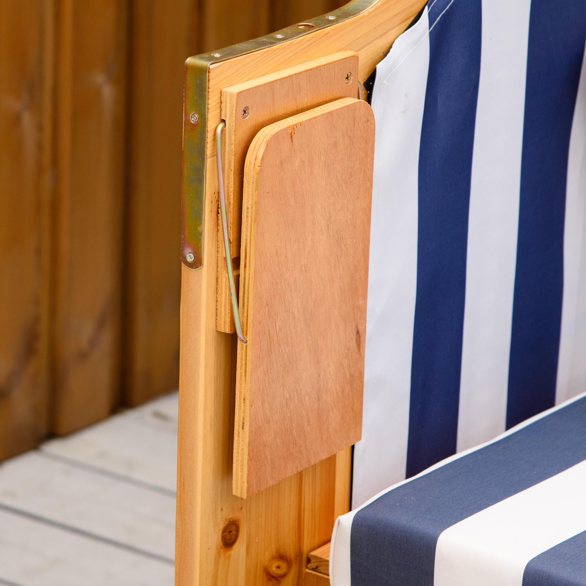 Outsunny strandstoel met dak rotan look klaptafel blauw 118 x 79 x 150 cm
