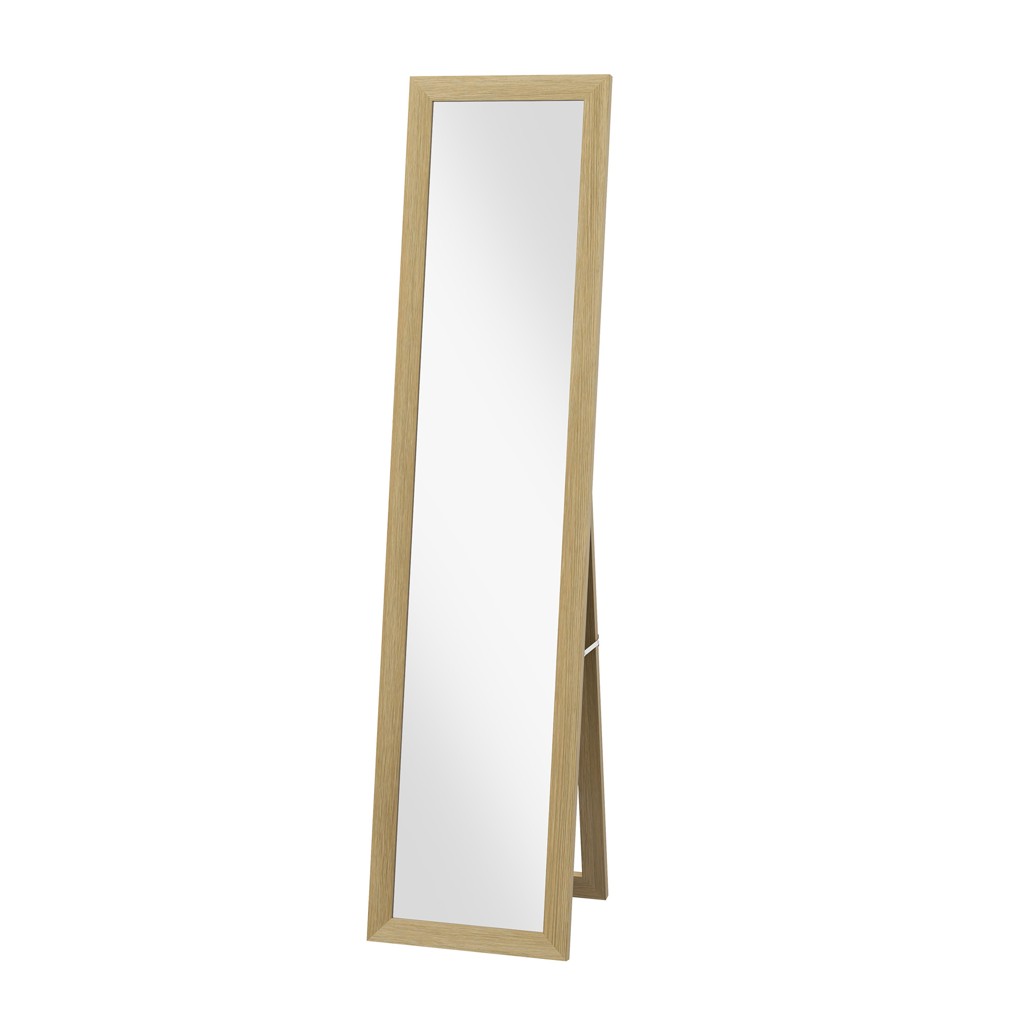 Spiegel Staande Spiegel Wandspiegel, 37 cm x 40 cm x 155 cm, inclusief ophanghaak, Zilver + Eikenhout