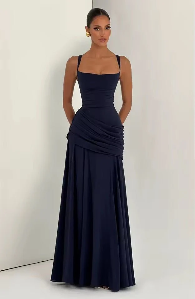 Maxikleid Damen f��r Hochzeitsg?ste | Elegantes Viskose Kleid mit Raffung und Herzausschnitt | Bodenlanges Abendkleid