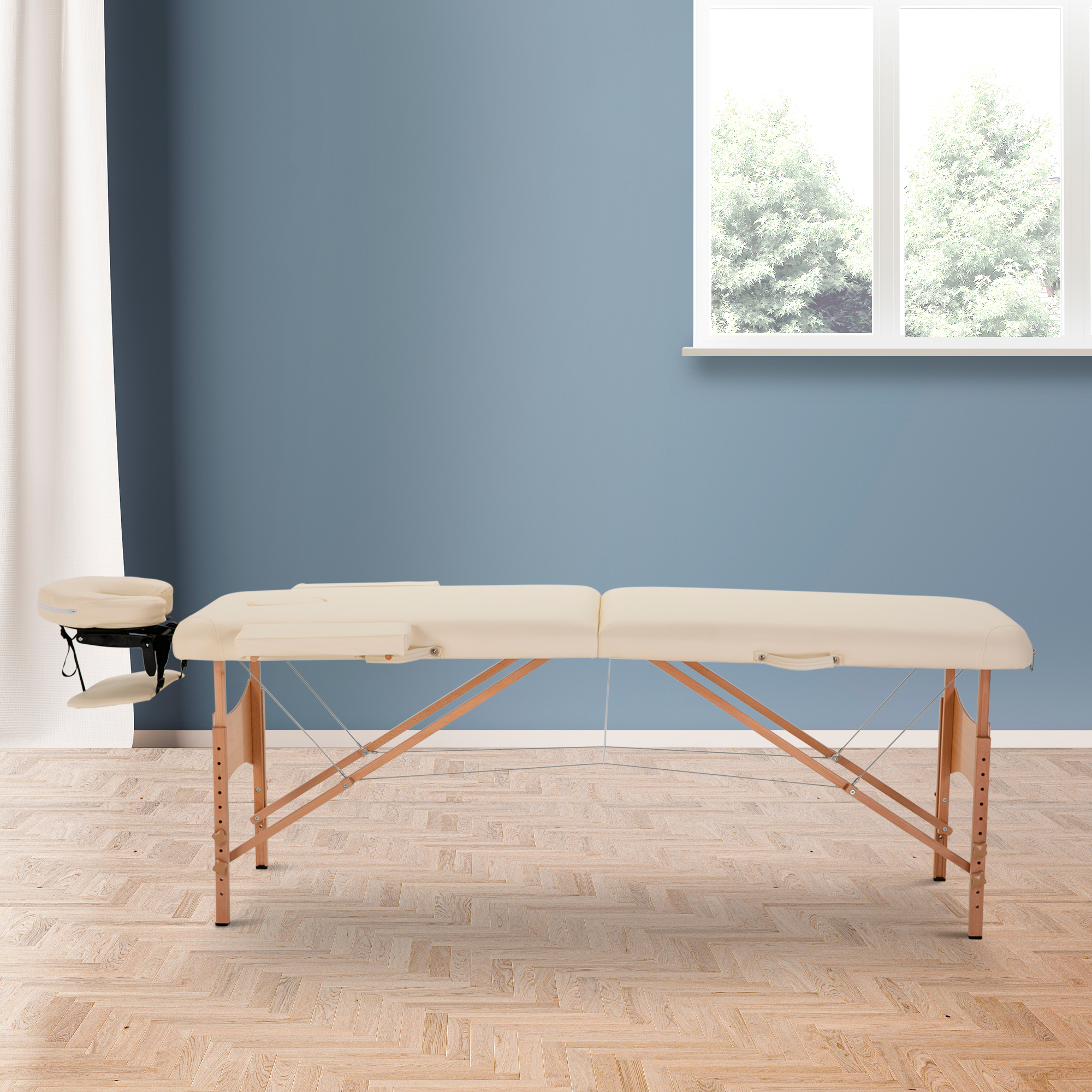 Massagetafel, Opvouwbare Massageliege, In Hoogte Verstelbare Massagebank voor Spa, Salon, Kunstleer, Hout, Cr��me