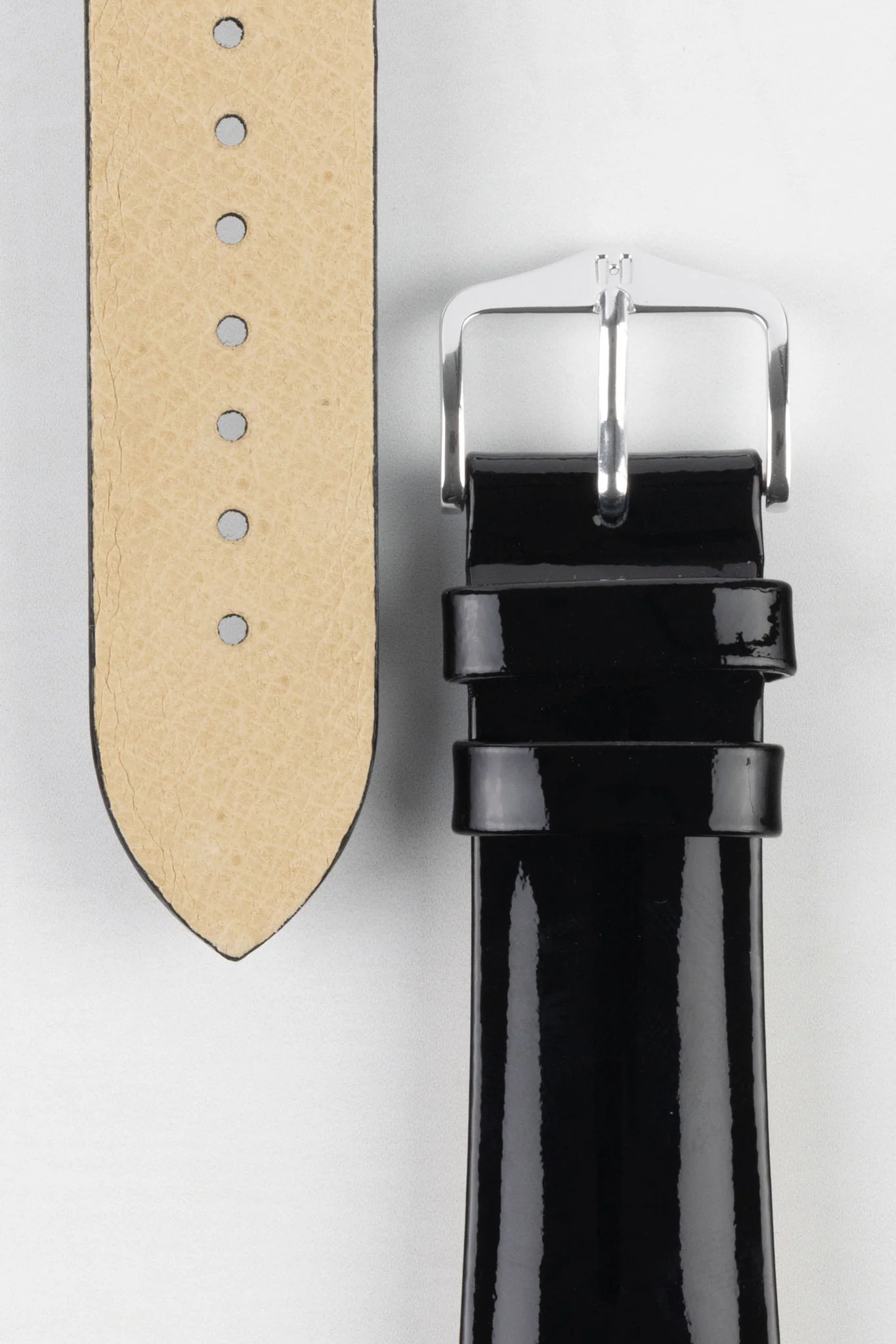 Hirsch DIVA Glossy Ladies Leather Watch Strap in JET BLACK