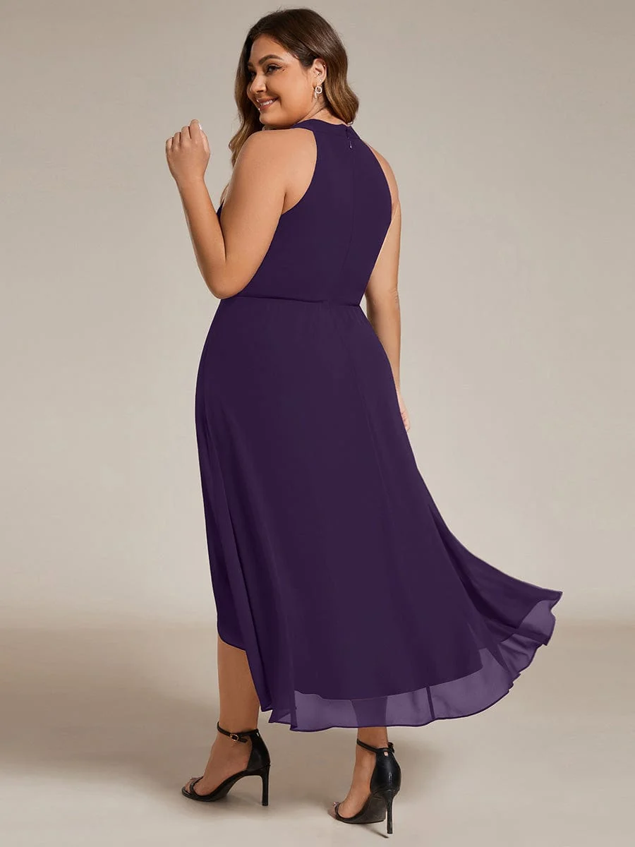 Damen Chiffon Midi-Kleid in A-Linie | Festliches Halterneck Kleid mit Plissee-Details | Sommerliches Kleid f��r Hochzeitsg?ste