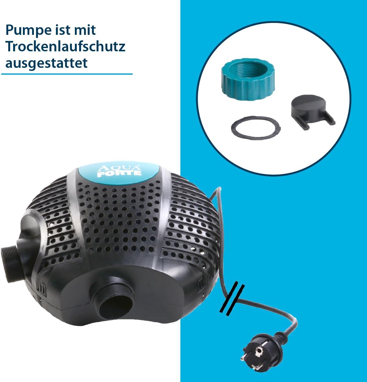 AquaForte O-20000 Plus, 200 Watt, max. Durchfluss 19 m3/Stunde, max. Förderhöhe 7 Meter, Kabellänge 10 Meter, für Wasserläufe, Wasserfälle, Springbrunnen, Filter usw, Schwarz