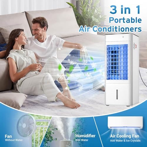 Tragbare Klimaanlage mit Fernbedienung, 3 Geschwindigkeiten & Timer, Verdunstungskühler für Schlafzimmer, 7L Tank, leiser Betrieb, energiesparende Inneneinheit
