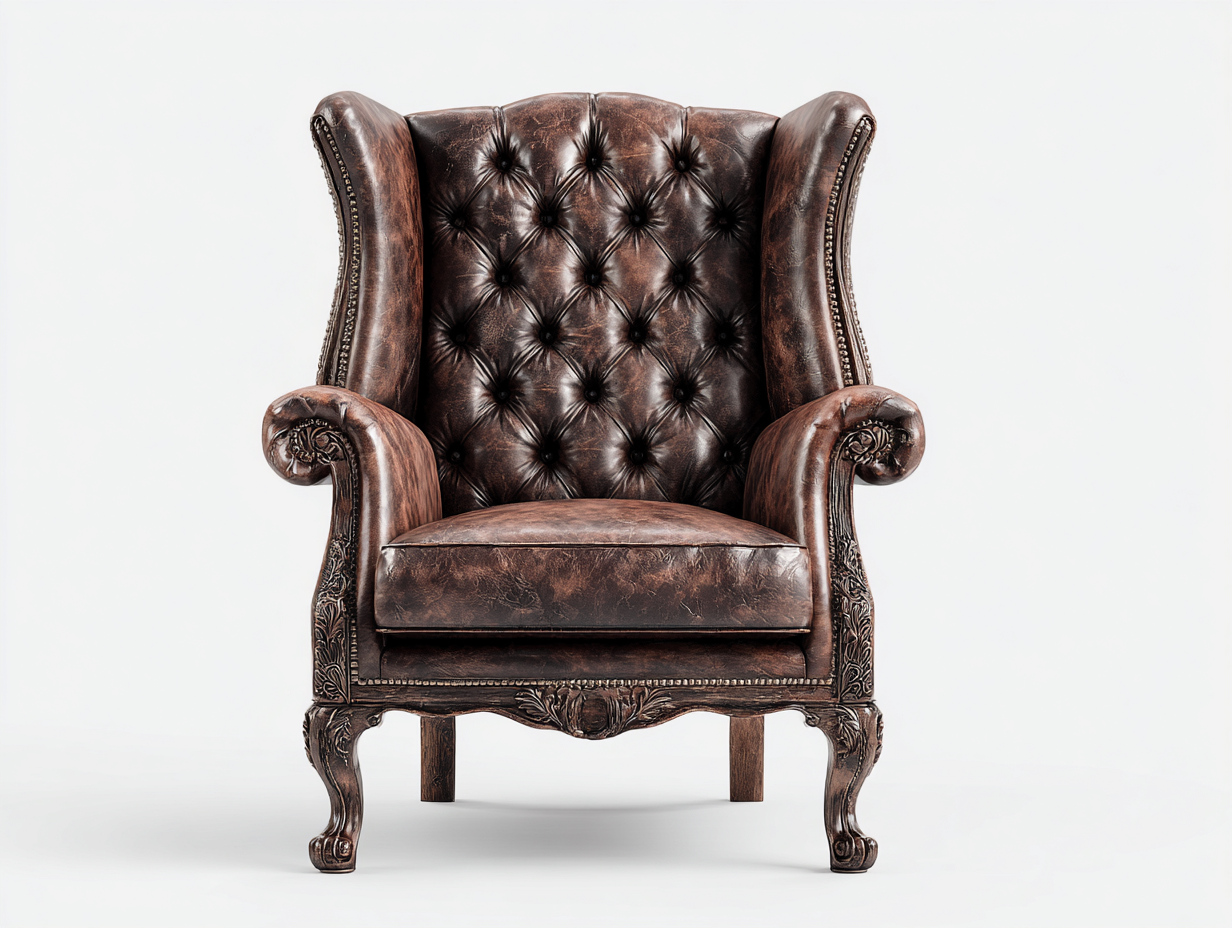 Ledersessel-Echtleder-Holz-89x95x111 cm-Braun-Klassischer Stil