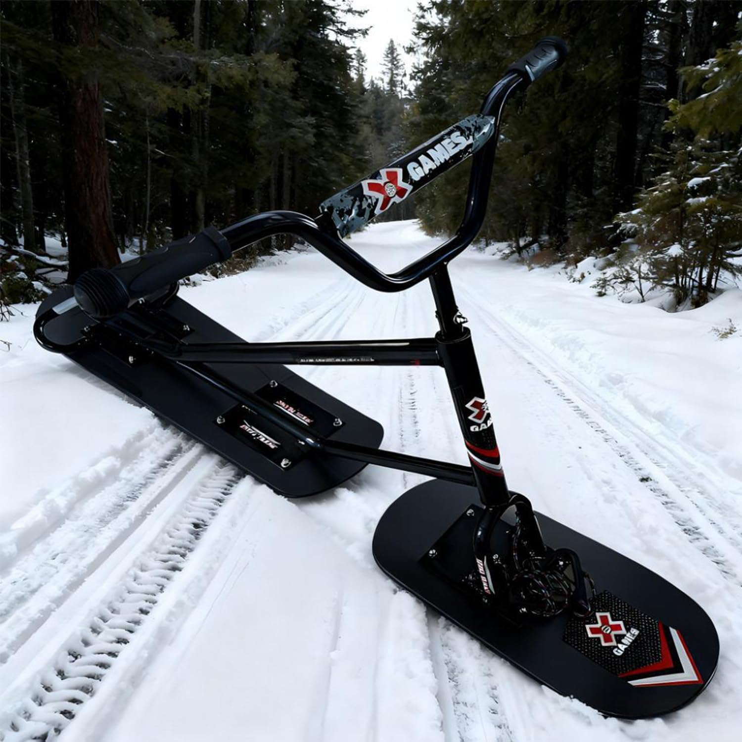Leichte Schlitten Für Erwachsene, Outdoor-Skier, Doppelboard-Design, Dreifache Verstärkung, 150 Kg Tragfähigkeit, Mit 360° Drehbarem Hinterski Und Rahmen, Für Snowparks Black
