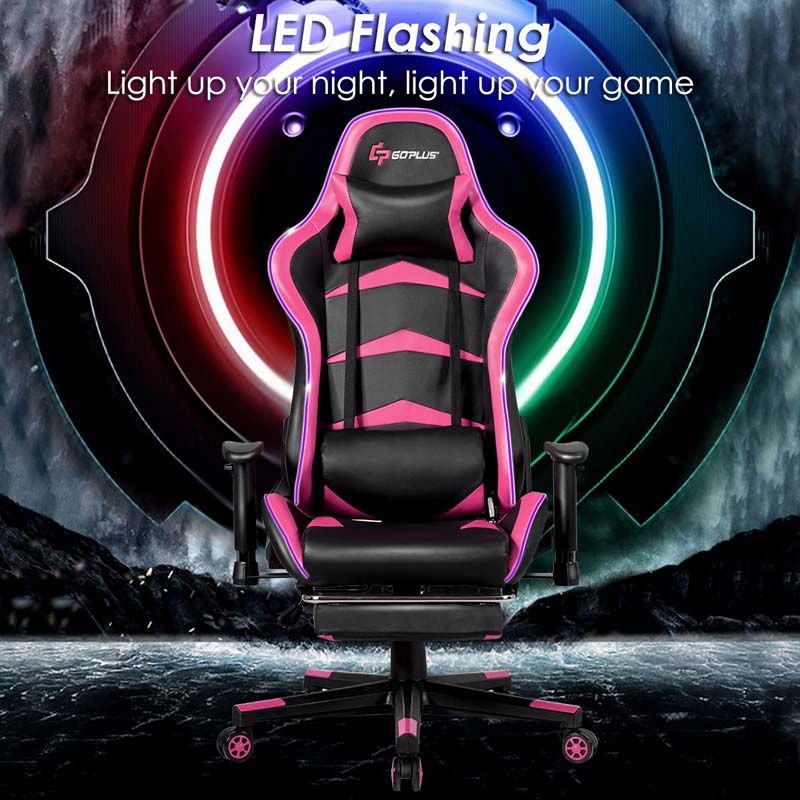 Led Massage Gaming Chair Height Adjustable Racing Computer Office Chair With Footrest Ergonomic High Back Pu Swivel Game Chair - Comfortable And Ergonomic Design