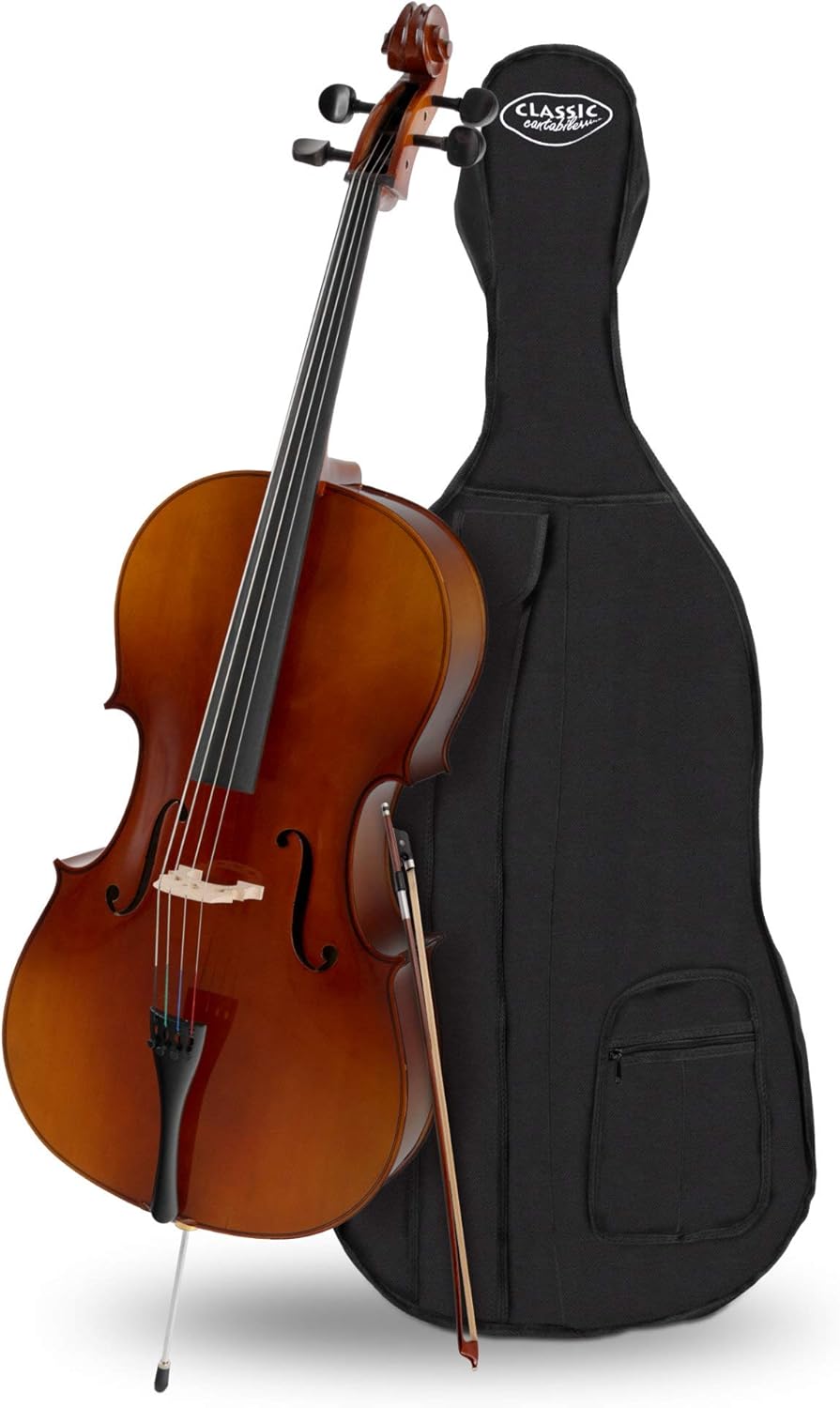 Classic Cantabile Student Cello 4/4 - gesperrte Fichtendecke - Boden, Zarge, Hals und Steg aus Ahorn - Griffbrett: Linde gebeizt - Wirbel und Sattel aus Ahorn, geschwärzt - inklusive Bogen und Tasche