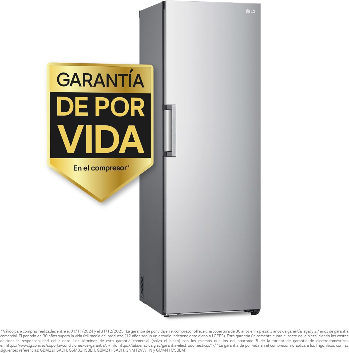 LG GLT51PZGSZ - Frigorífico No Frost, de 186 cm y 413 L, Frigorífico con Función DoorCooling, Compresor Smart Inverter y App, Diseño Minimalista, Color Inox Antihuellas