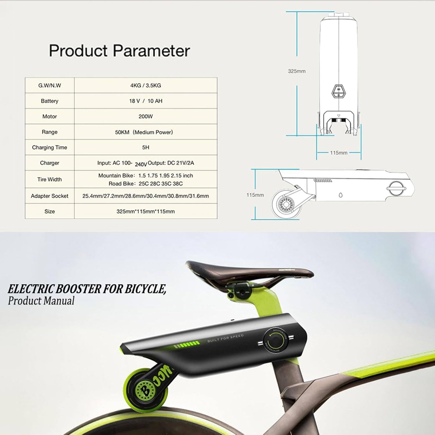 Kit ConversióN Bicicleta EléCtrica + Adaptador Tija SillíN 6 Velocidades, MáX. 15,5 Mph, 2 Kg Ligero De Transportar + Control De AplicacióN, Bueno Para Bicicletas MontañA Y Carretera